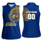 Personalized West Coast Eagles Polynesian Women Sleeveless Polo Shirt Tribal Chest and Sleeve Tattoo Heritage Warrior