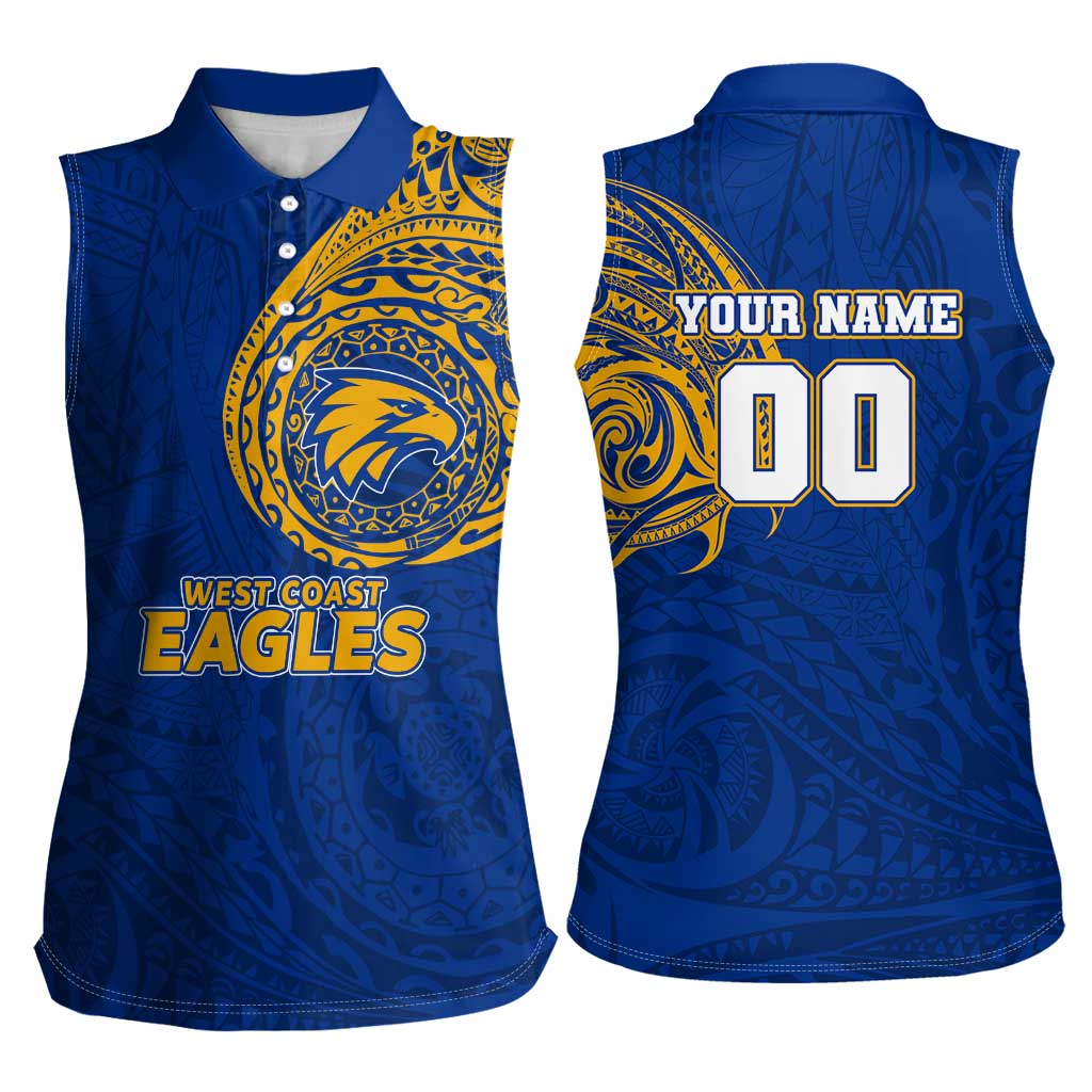 Personalized West Coast Eagles Polynesian Women Sleeveless Polo Shirt Tribal Chest and Sleeve Tattoo Heritage Warrior