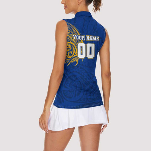 Personalized West Coast Eagles Polynesian Women Sleeveless Polo Shirt Tribal Chest and Sleeve Tattoo Heritage Warrior