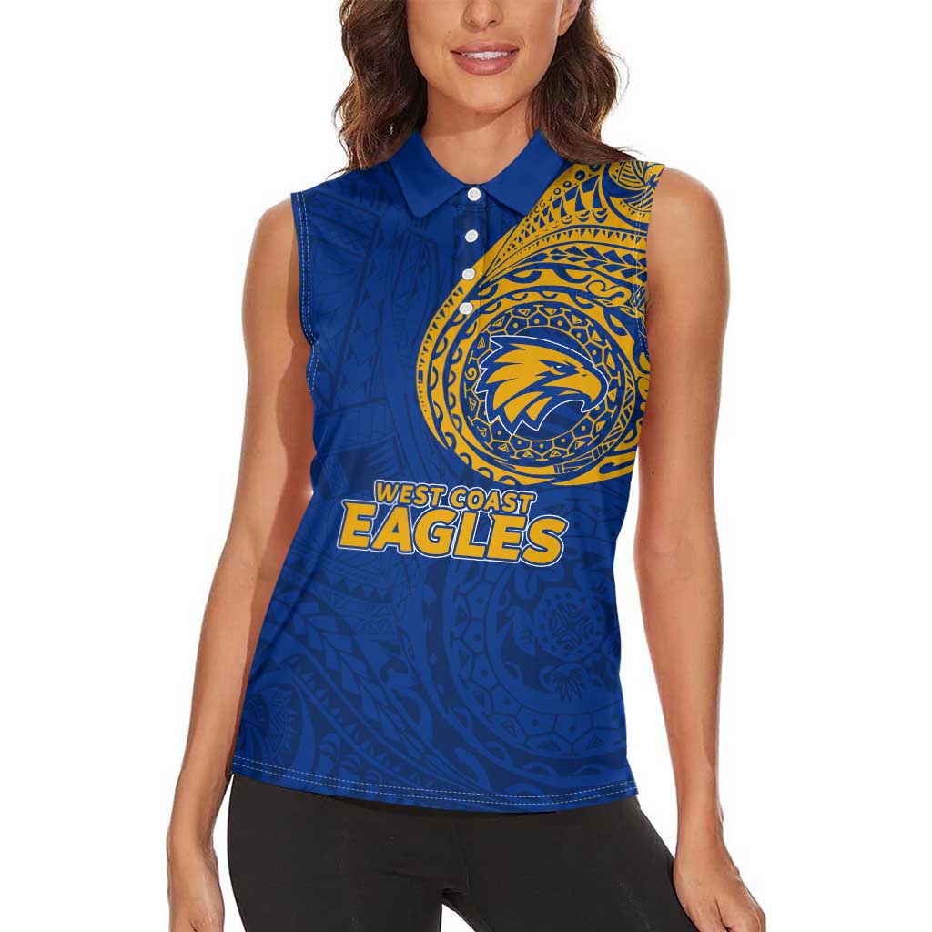 Personalized West Coast Eagles Polynesian Women Sleeveless Polo Shirt Tribal Chest and Sleeve Tattoo Heritage Warrior