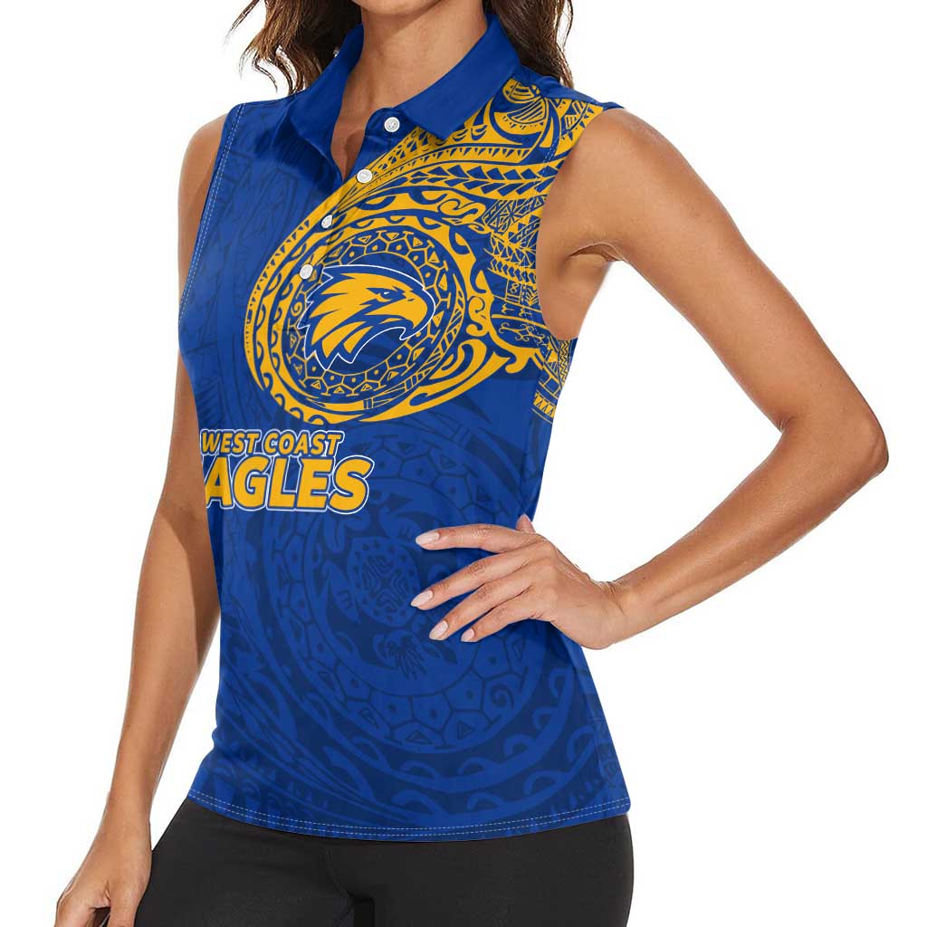 Personalized West Coast Eagles Polynesian Women Sleeveless Polo Shirt Tribal Chest and Sleeve Tattoo Heritage Warrior
