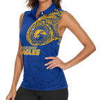 Personalized West Coast Eagles Polynesian Women Sleeveless Polo Shirt Tribal Chest and Sleeve Tattoo Heritage Warrior