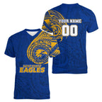 Personalized West Coast Eagles Polynesian Women V-Neck T-Shirt Tribal Chest and Sleeve Tattoo Heritage Warrior