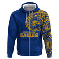 Personalized West Coast Eagles Polynesian Zip Hoodie Tribal Chest and Sleeve Tattoo Heritage Warrior