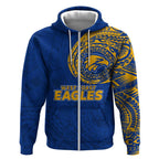 Personalized West Coast Eagles Polynesian Zip Hoodie Tribal Chest and Sleeve Tattoo Heritage Warrior
