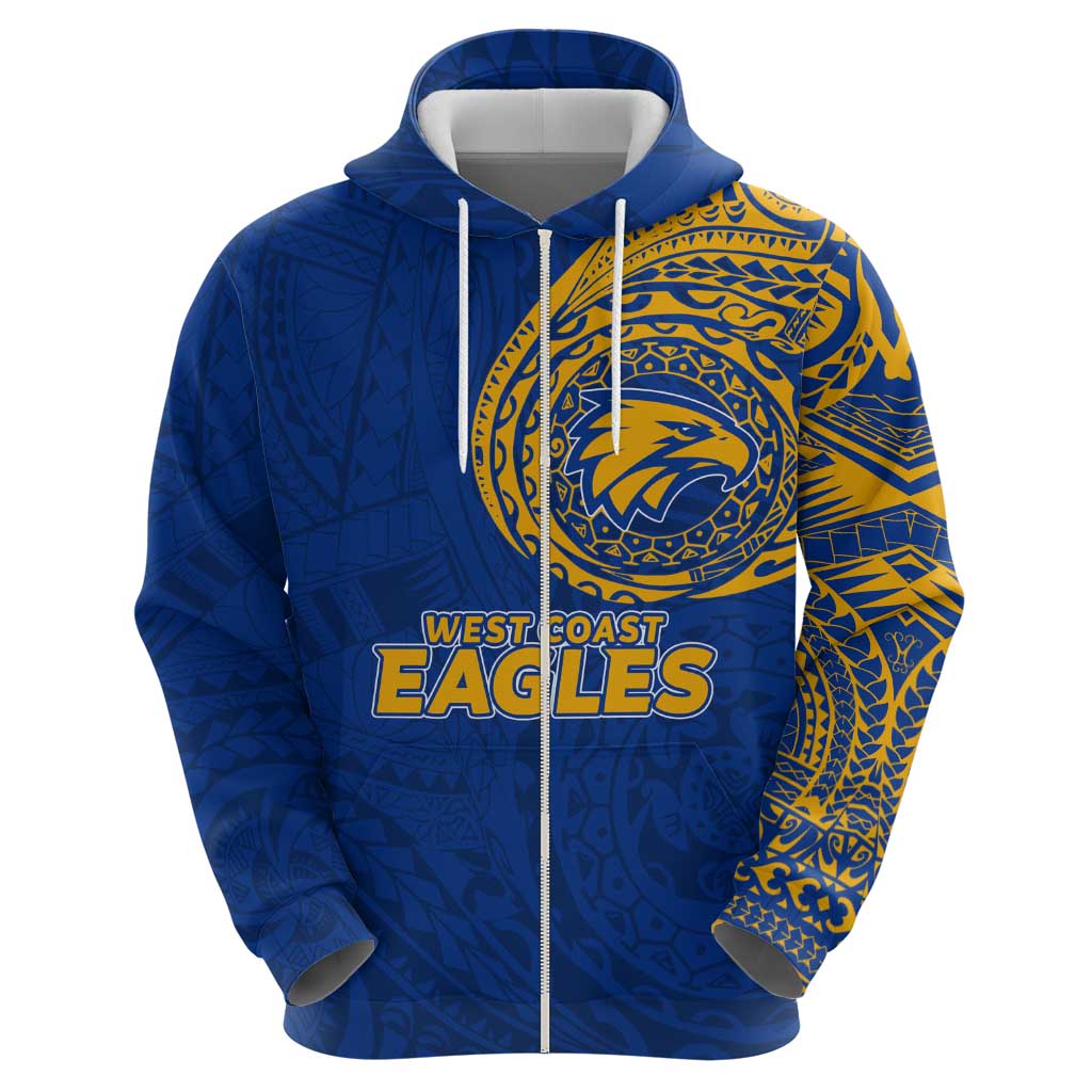 Personalized West Coast Eagles Polynesian Zip Hoodie Tribal Chest and Sleeve Tattoo Heritage Warrior
