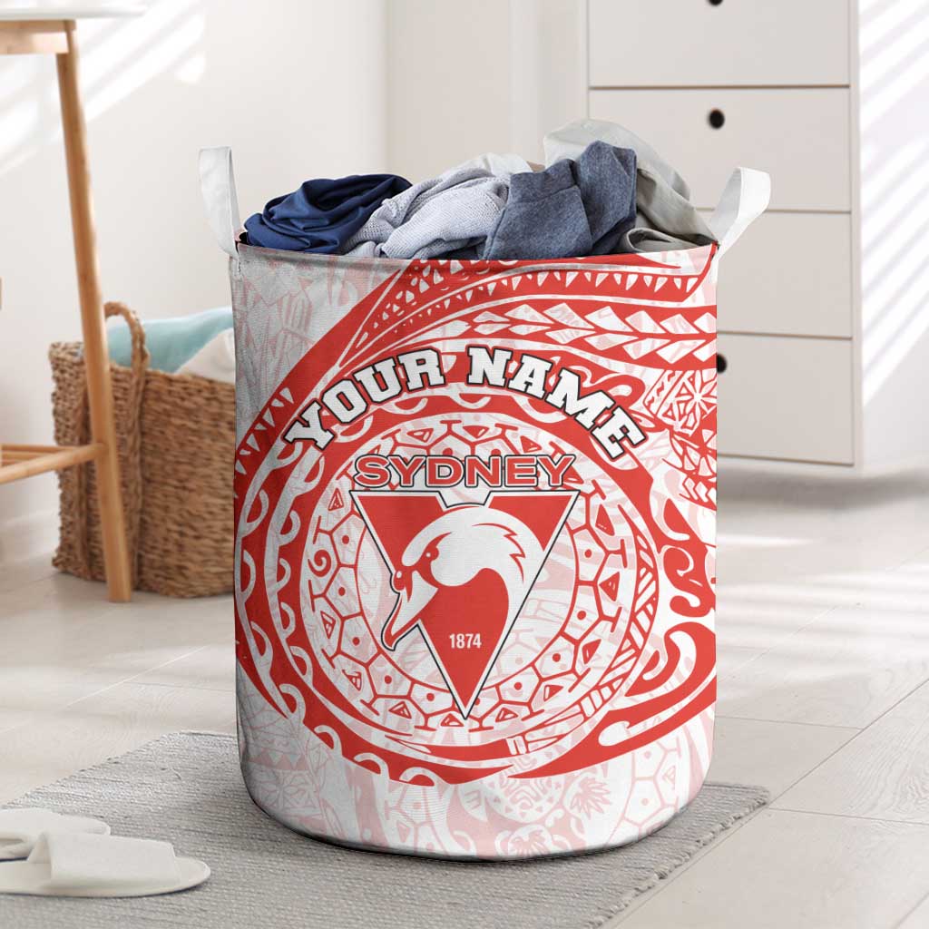 Personalized Sydney Swans Polynesian Laundry Basket Tribal Chest and Sleeve Tattoo Heritage Warrior