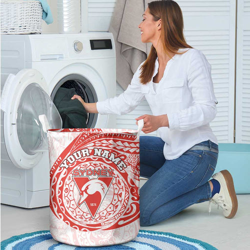 Personalized Sydney Swans Polynesian Laundry Basket Tribal Chest and Sleeve Tattoo Heritage Warrior