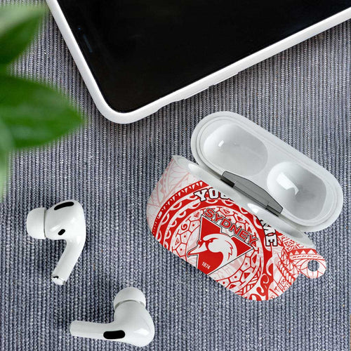Personalized Sydney Swans Polynesian AirPods Case Tribal Chest and Sleeve Tattoo Heritage Warrior