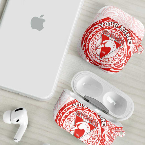Personalized Sydney Swans Polynesian AirPods Case Tribal Chest and Sleeve Tattoo Heritage Warrior