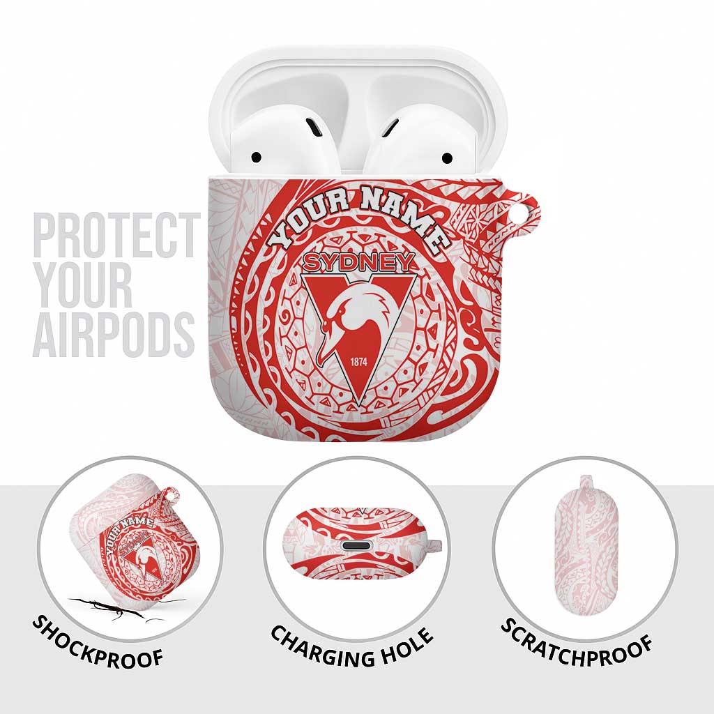 Personalized Sydney Swans Polynesian AirPods Case Tribal Chest and Sleeve Tattoo Heritage Warrior