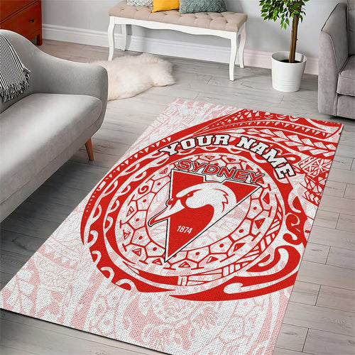 Personalized Sydney Swans Polynesian Area Rug Tribal Chest and Sleeve Tattoo Heritage Warrior