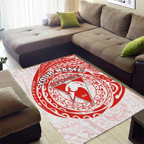 Personalized Sydney Swans Polynesian Area Rug Tribal Chest and Sleeve Tattoo Heritage Warrior