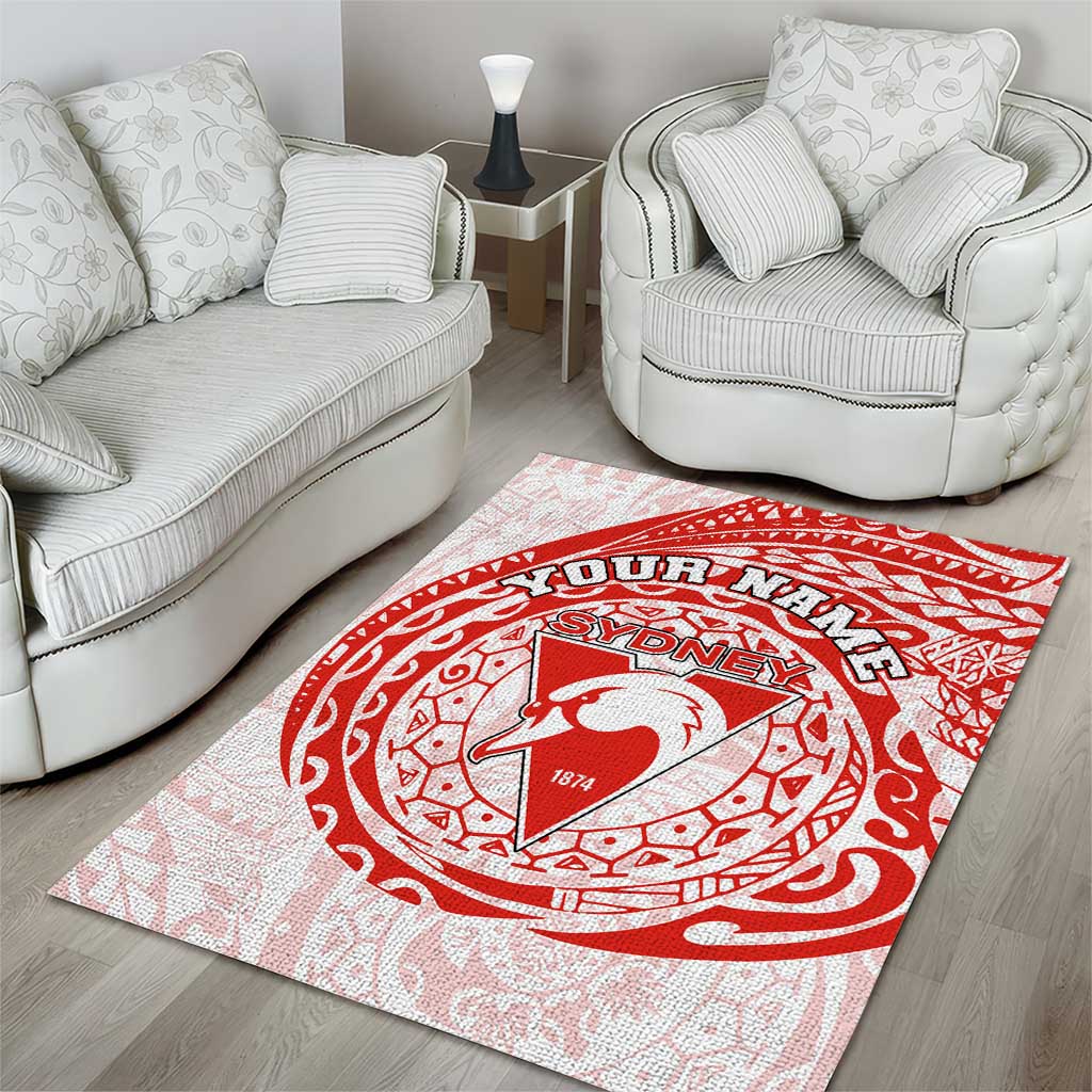 Personalized Sydney Swans Polynesian Area Rug Tribal Chest and Sleeve Tattoo Heritage Warrior