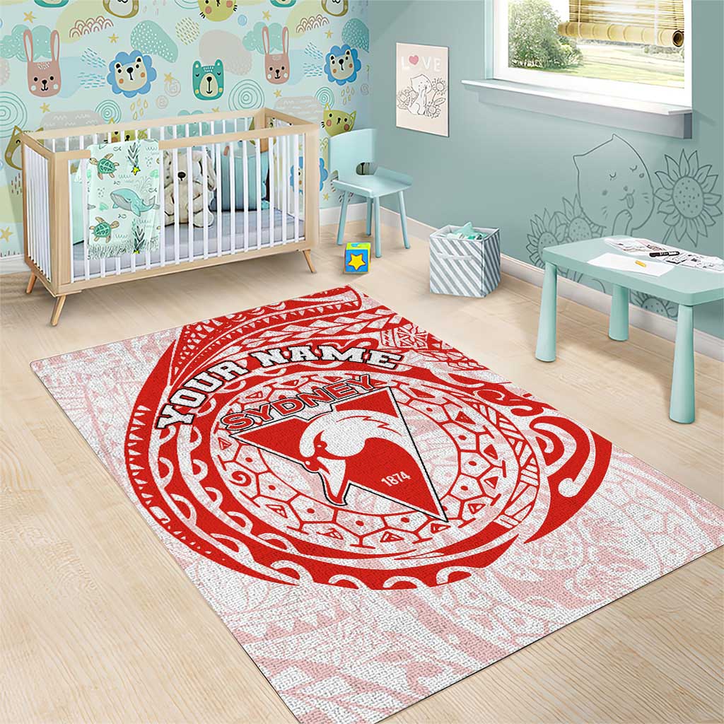 Personalized Sydney Swans Polynesian Area Rug Tribal Chest and Sleeve Tattoo Heritage Warrior