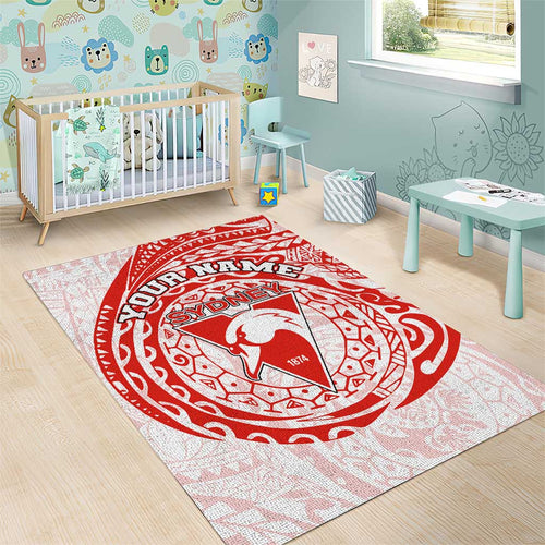 Personalized Sydney Swans Polynesian Area Rug Tribal Chest and Sleeve Tattoo Heritage Warrior