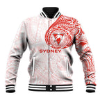 Personalized Sydney Swans Polynesian Baseball Jacket Tribal Chest and Sleeve Tattoo Heritage Warrior