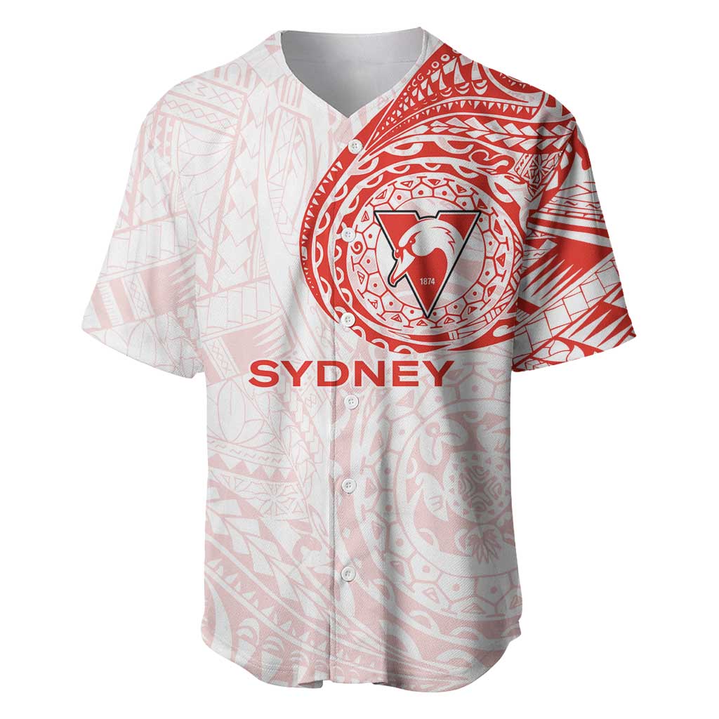 Personalized Sydney Swans Polynesian Baseball Jersey Tribal Chest and Sleeve Tattoo Heritage Warrior