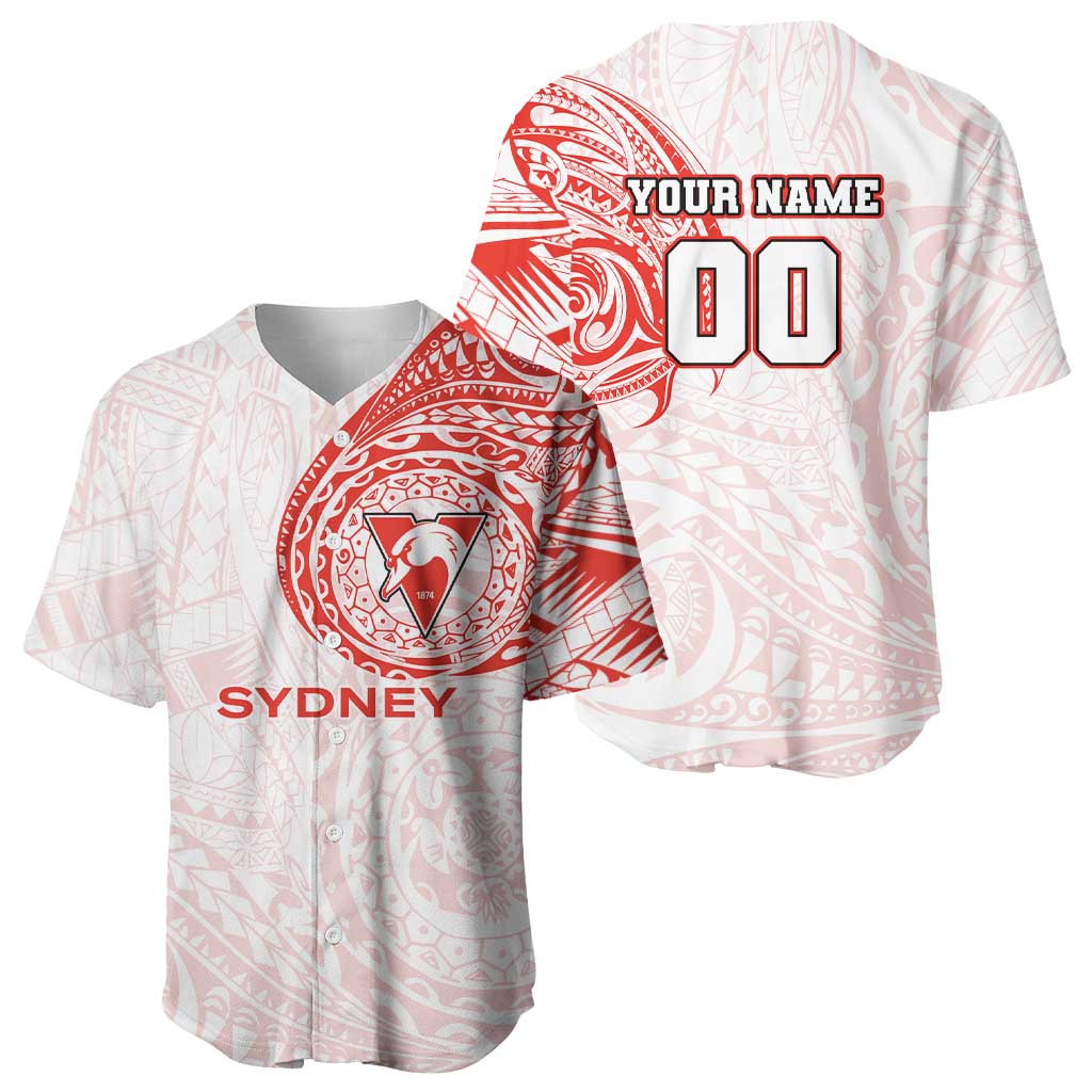 Personalized Sydney Swans Polynesian Baseball Jersey Tribal Chest and Sleeve Tattoo Heritage Warrior