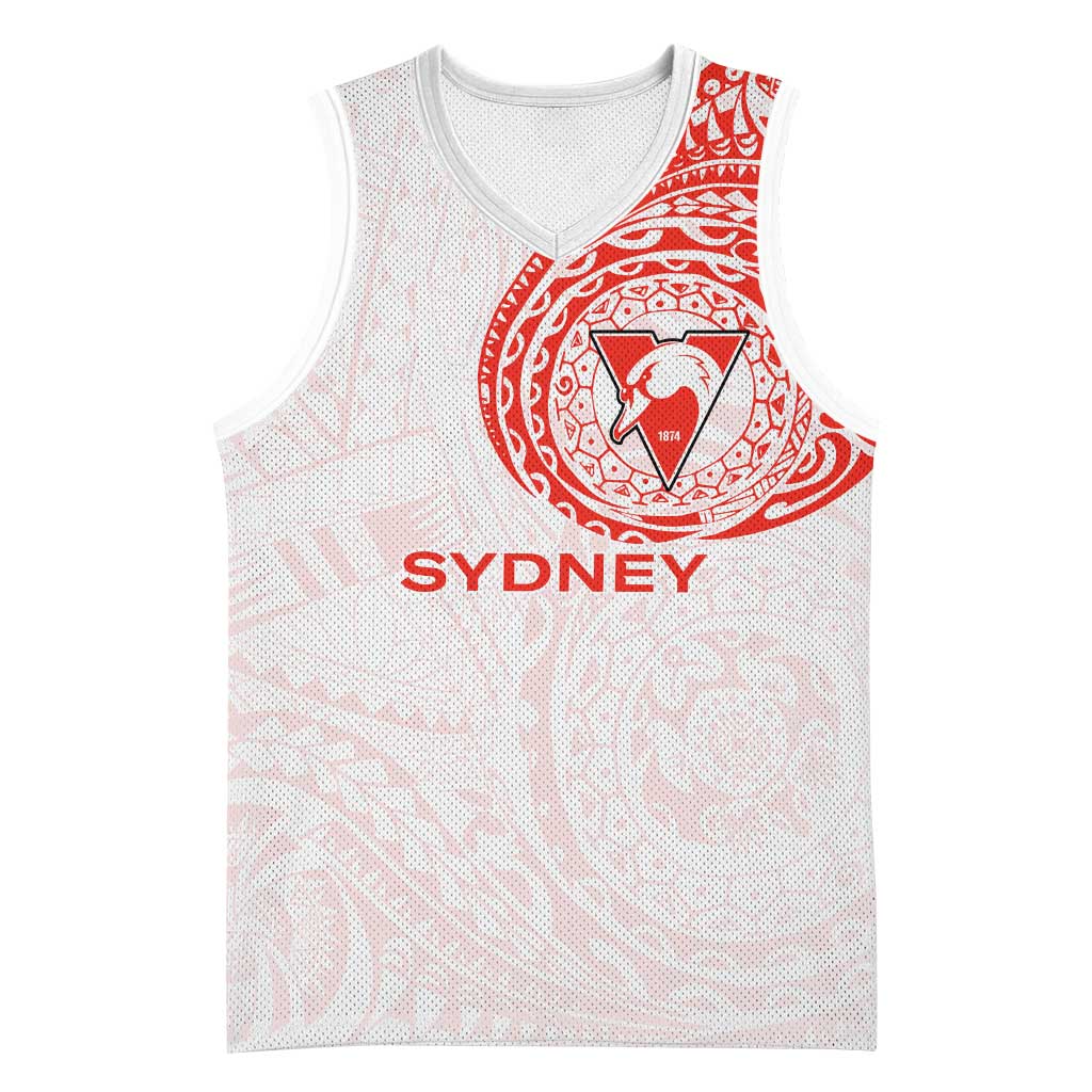 Personalized Sydney Swans Polynesian Basketball Jersey Tribal Chest and Sleeve Tattoo Heritage Warrior