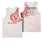 Personalized Sydney Swans Polynesian Basketball Jersey Tribal Chest and Sleeve Tattoo Heritage Warrior