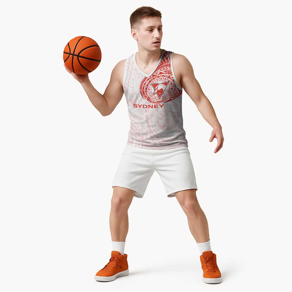 Personalized Sydney Swans Polynesian Basketball Jersey Tribal Chest and Sleeve Tattoo Heritage Warrior