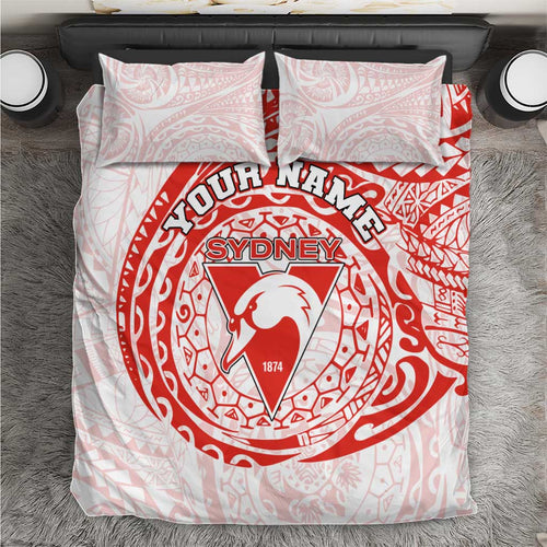 Personalized Sydney Swans Polynesian Bedding Set Tribal Chest and Sleeve Tattoo Heritage Warrior