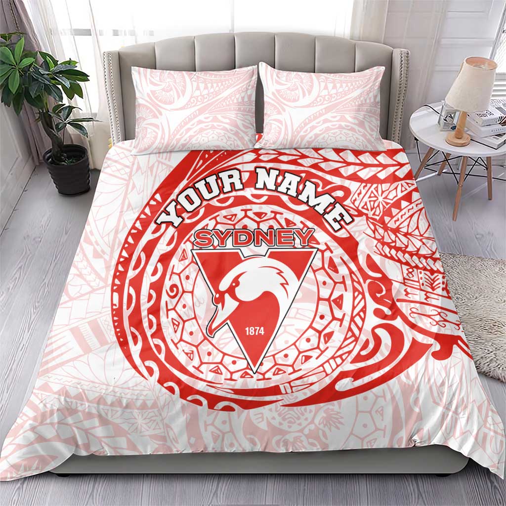 Personalized Sydney Swans Polynesian Bedding Set Tribal Chest and Sleeve Tattoo Heritage Warrior