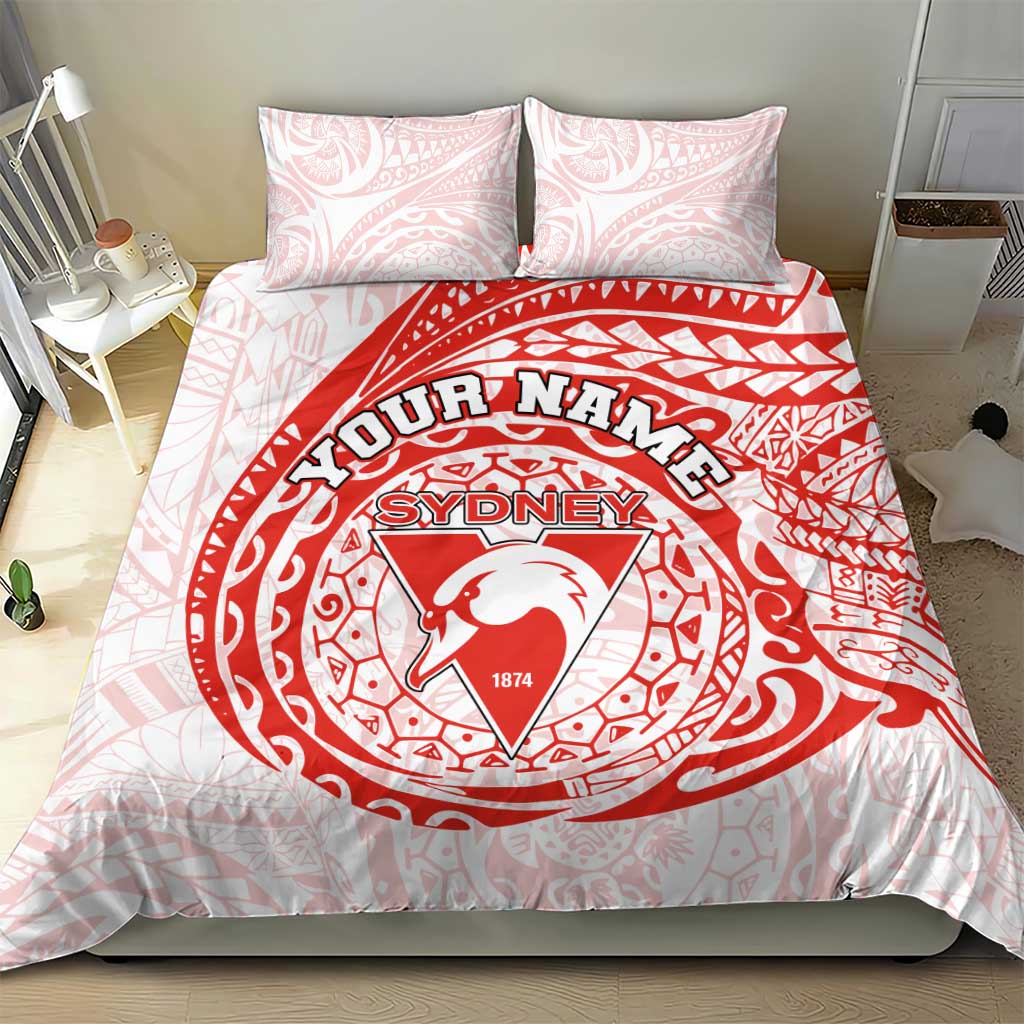 Personalized Sydney Swans Polynesian Bedding Set Tribal Chest and Sleeve Tattoo Heritage Warrior