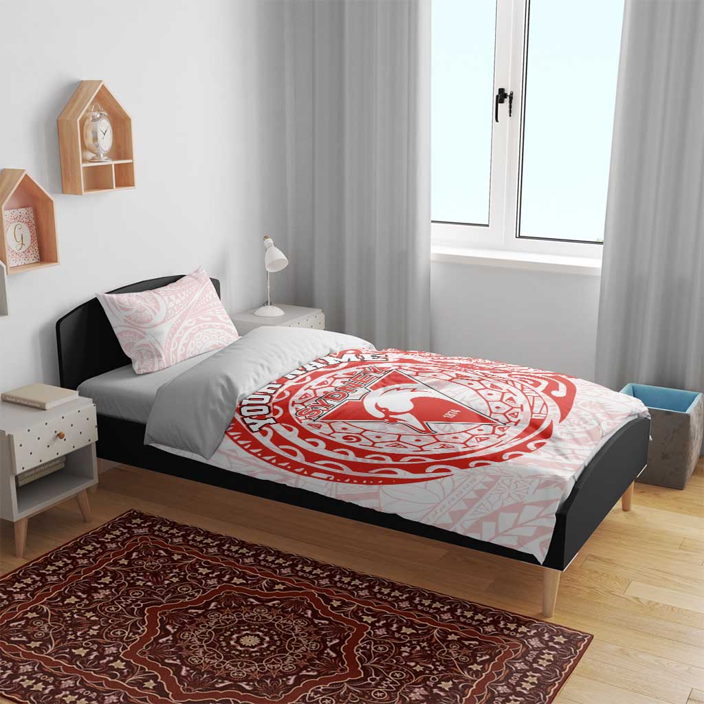 Personalized Sydney Swans Polynesian Bedding Set Tribal Chest and Sleeve Tattoo Heritage Warrior