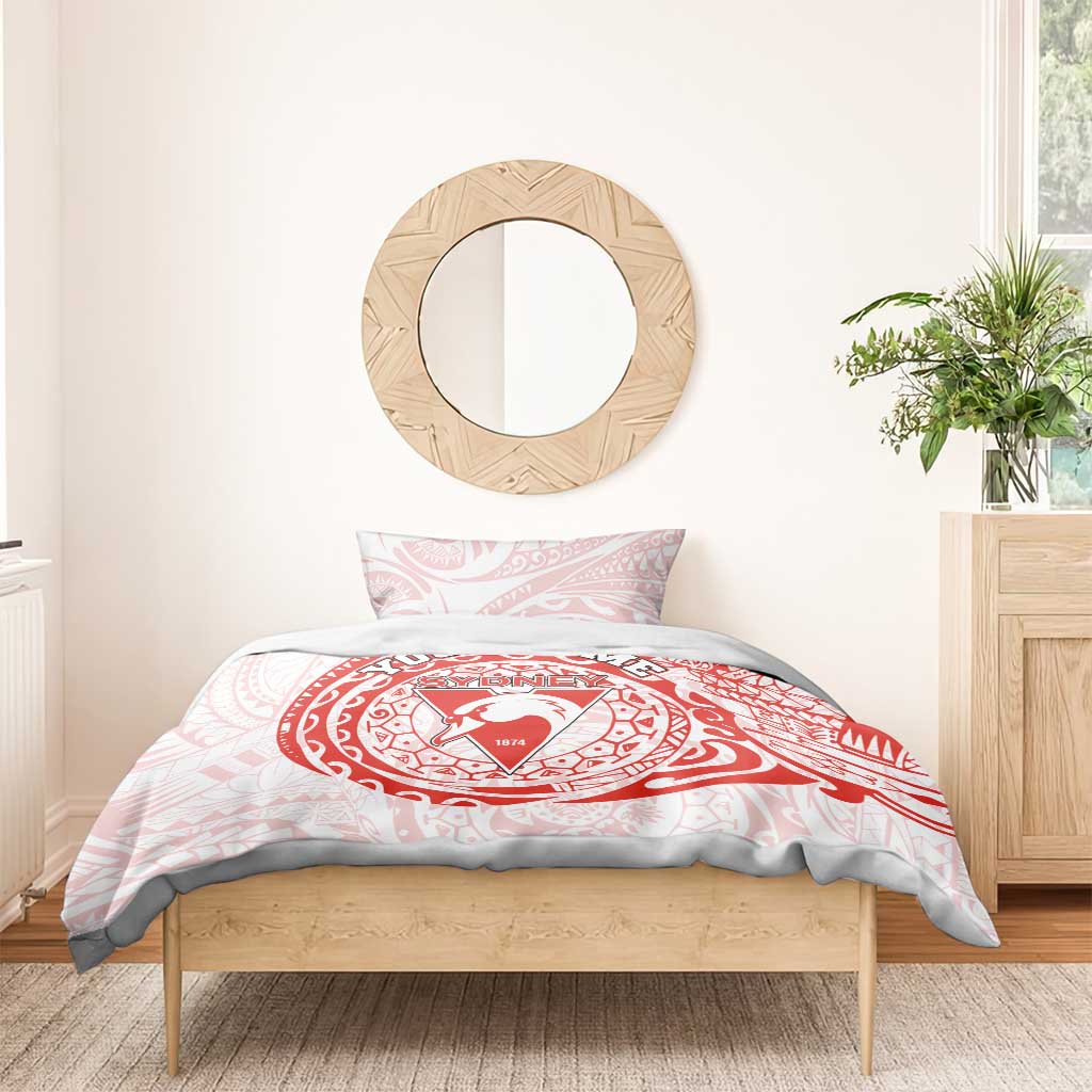 Personalized Sydney Swans Polynesian Bedding Set Tribal Chest and Sleeve Tattoo Heritage Warrior