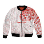 Personalized Sydney Swans Polynesian Bomber Jacket Tribal Chest and Sleeve Tattoo Heritage Warrior