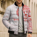 Personalized Sydney Swans Polynesian Bomber Puffer Jacket Tribal Chest and Sleeve Tattoo Heritage Warrior