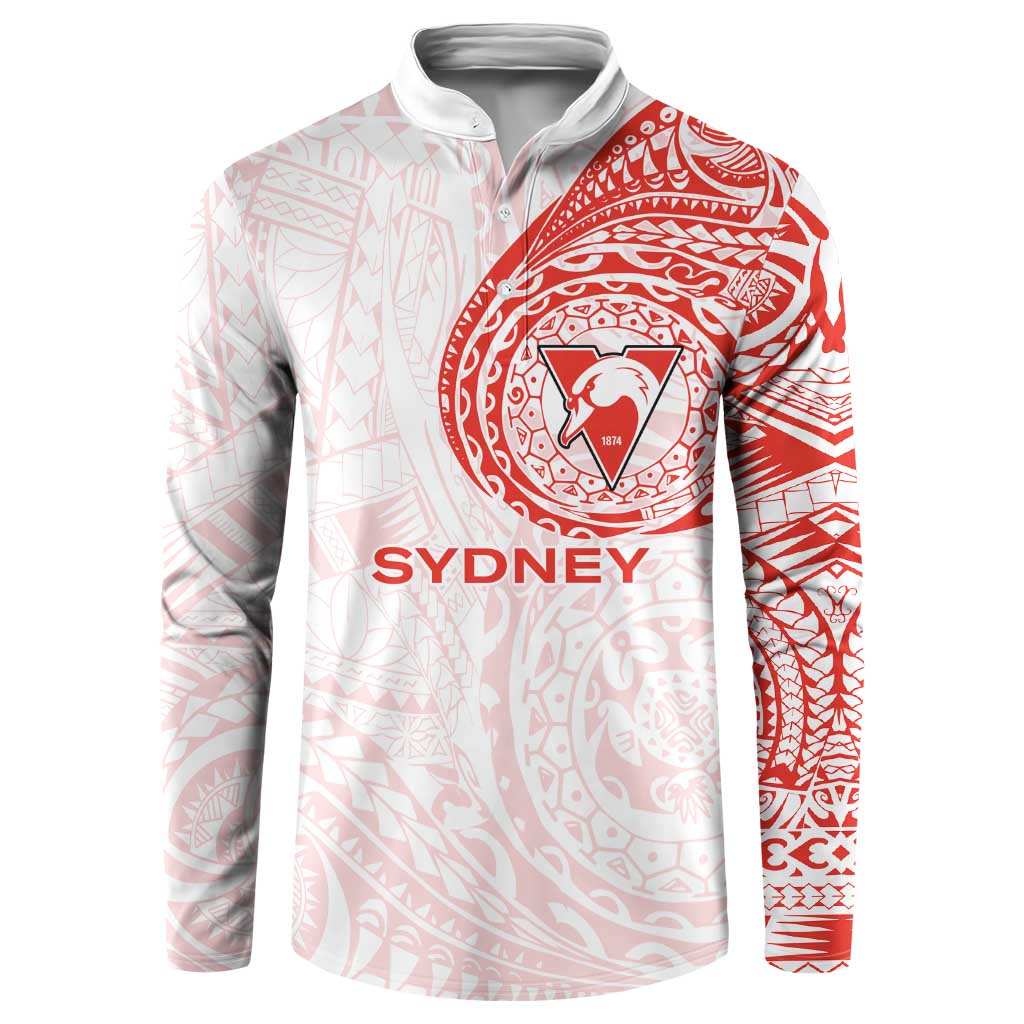 Personalized Sydney Swans Polynesian Button Sweatshirt Tribal Chest and Sleeve Tattoo Heritage Warrior