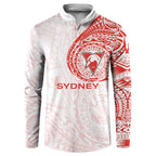 Personalized Sydney Swans Polynesian Button Sweatshirt Tribal Chest and Sleeve Tattoo Heritage Warrior