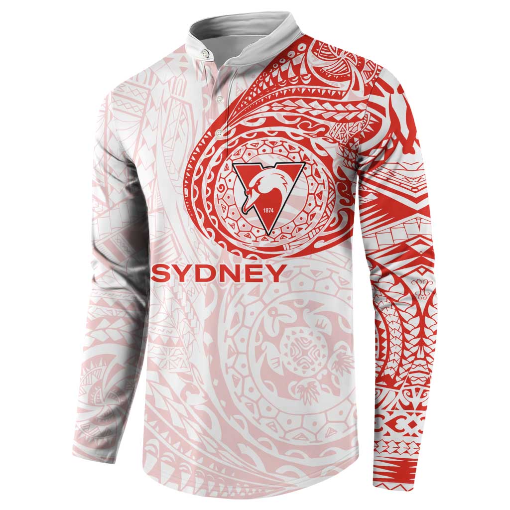 Personalized Sydney Swans Polynesian Button Sweatshirt Tribal Chest and Sleeve Tattoo Heritage Warrior