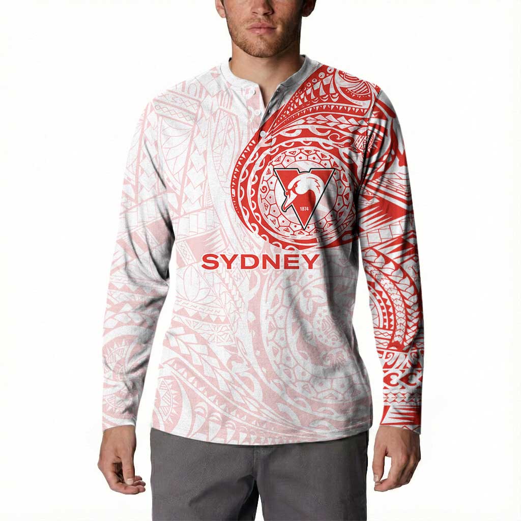 Personalized Sydney Swans Polynesian Button Sweatshirt Tribal Chest and Sleeve Tattoo Heritage Warrior