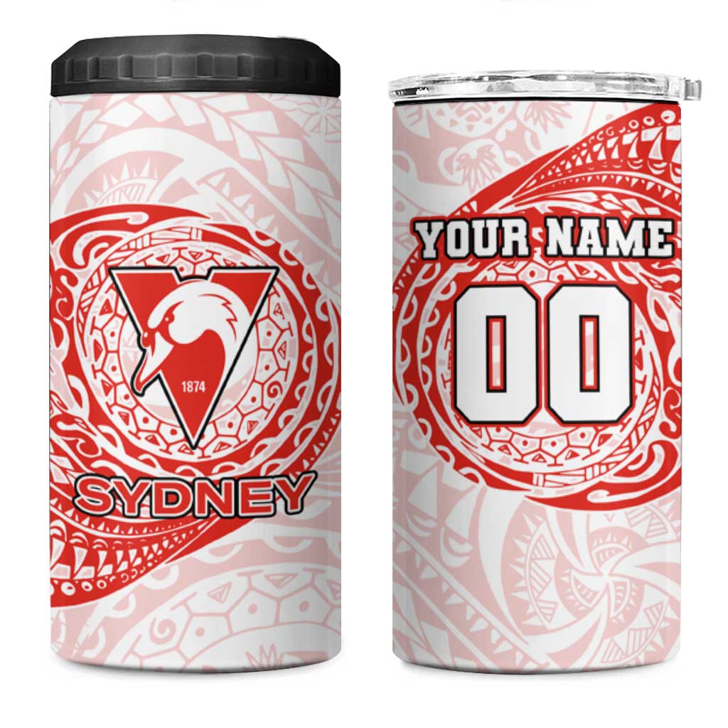 Personalized Sydney Swans Polynesian 4 in 1 Can Cooler Tumbler Tribal Chest and Sleeve Tattoo Heritage Warrior