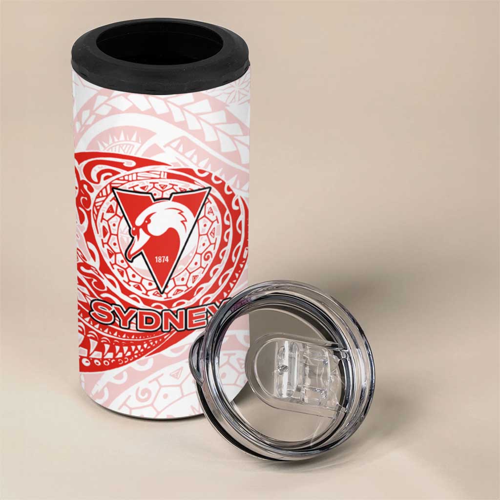 Personalized Sydney Swans Polynesian 4 in 1 Can Cooler Tumbler Tribal Chest and Sleeve Tattoo Heritage Warrior