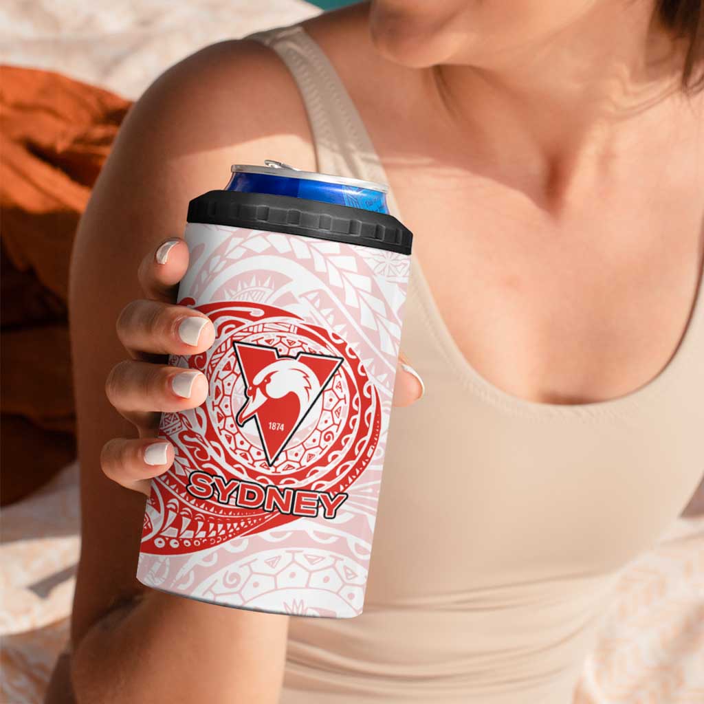 Personalized Sydney Swans Polynesian 4 in 1 Can Cooler Tumbler Tribal Chest and Sleeve Tattoo Heritage Warrior
