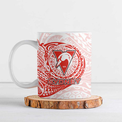 Personalized Sydney Swans Polynesian Ceramic Mug Tribal Chest and Sleeve Tattoo Heritage Warrior