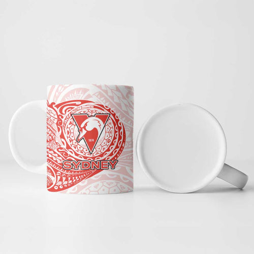 Personalized Sydney Swans Polynesian Ceramic Mug Tribal Chest and Sleeve Tattoo Heritage Warrior