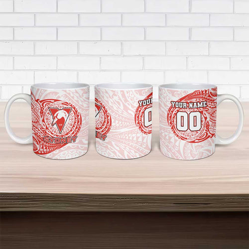 Personalized Sydney Swans Polynesian Ceramic Mug Tribal Chest and Sleeve Tattoo Heritage Warrior