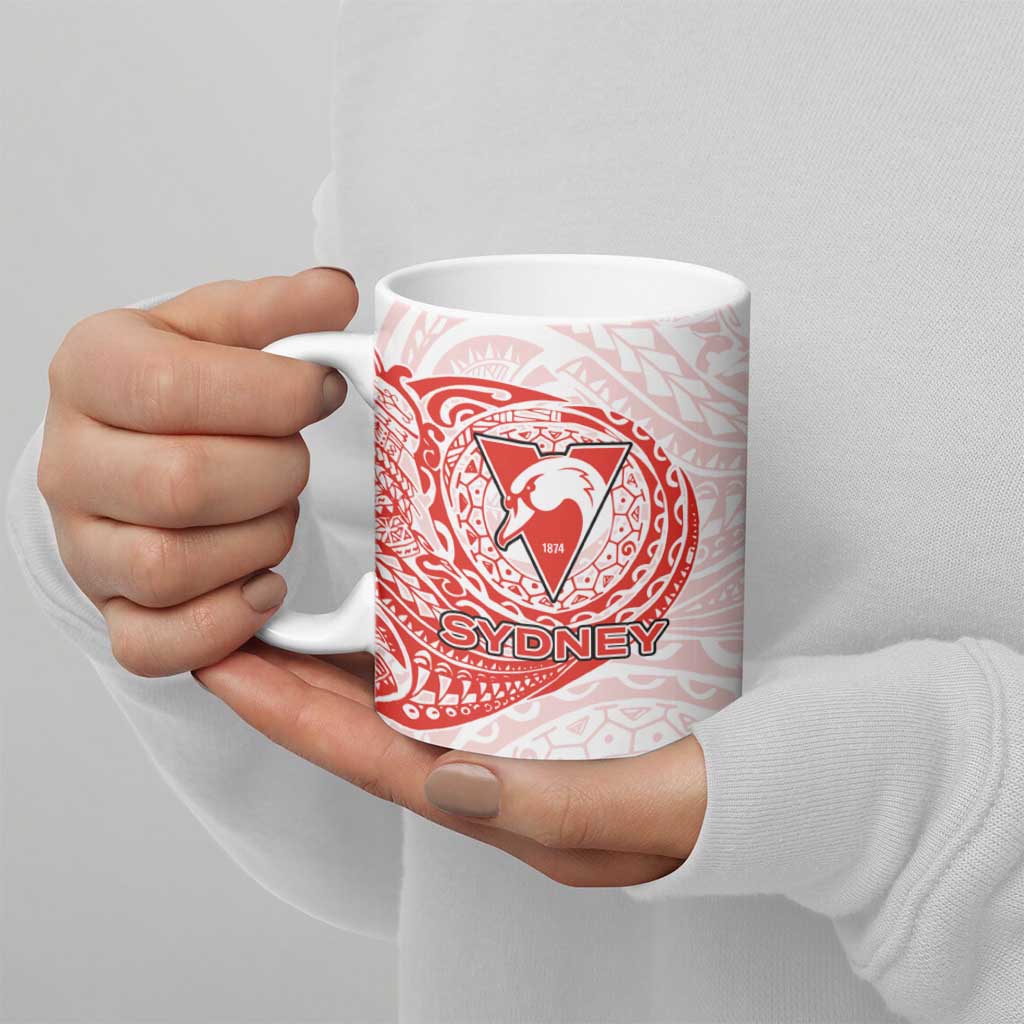 Personalized Sydney Swans Polynesian Ceramic Mug Tribal Chest and Sleeve Tattoo Heritage Warrior