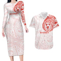 Personalized Sydney Swans Polynesian Couples Matching Long Sleeve Bodycon Dress and Hawaiian Shirt Tribal Chest and Sleeve Tattoo Heritage Warrior