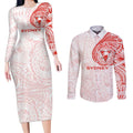 Personalized Sydney Swans Polynesian Couples Matching Long Sleeve Bodycon Dress and Long Sleeve Button Shirt Tribal Chest and Sleeve Tattoo Heritage Warrior