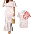 Personalized Sydney Swans Polynesian Couples Matching Mermaid Dress and Hawaiian Shirt Tribal Chest and Sleeve Tattoo Heritage Warrior