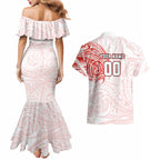 Personalized Sydney Swans Polynesian Couples Matching Mermaid Dress and Hawaiian Shirt Tribal Chest and Sleeve Tattoo Heritage Warrior