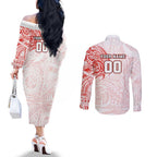 Personalized Sydney Swans Polynesian Couples Matching Off The Shoulder Long Sleeve Dress and Long Sleeve Button Shirt Tribal Chest and Sleeve Tattoo Heritage Warrior