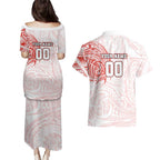 Personalized Sydney Swans Polynesian Couples Matching Puletasi and Hawaiian Shirt Tribal Chest and Sleeve Tattoo Heritage Warrior